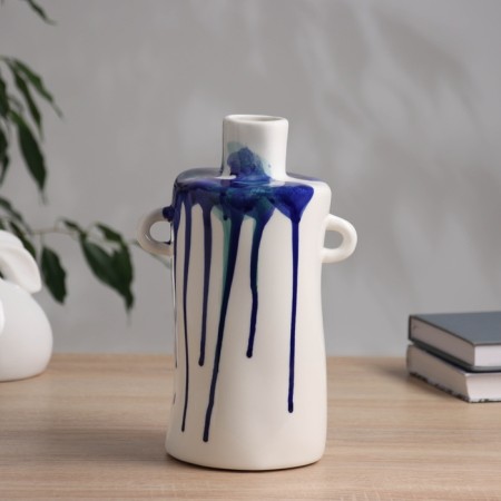 VAZA Ceramics Table "Picasso" (manual painting) explosion jug, 24.5x13 cm, blue-white