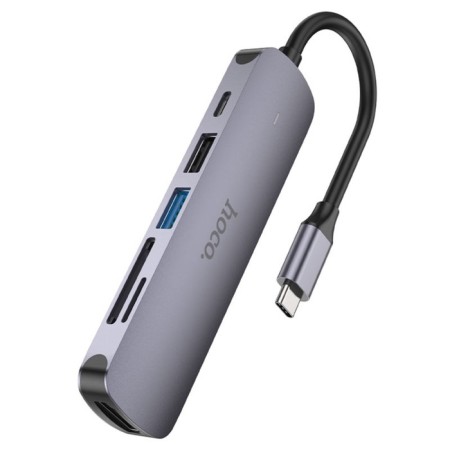 Adapter Hoco HB28, HDMI/USB3.0/USB2.0/SD/TF/PD, 60 W, 3 A, 13.5 cm, gray-5