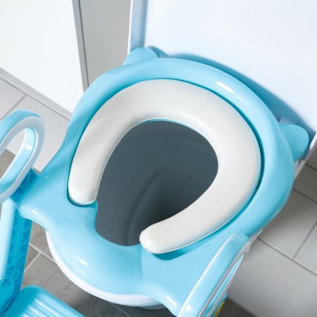 Children's lining - a seat on the toilet with a step, with a soft seat, blue color-1