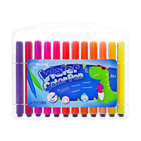 Flomasters 24 colors with a bullet -shaped tip, in a plastic penal penet of dino mix-9