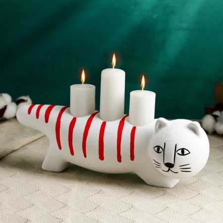 Leopold candlestick White with painting, 12cm