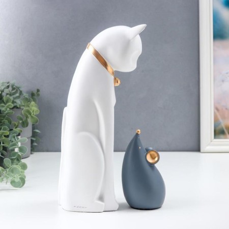 Souvenir Polystone "Cats Mouse" White-gray set 2 pcs 14x7x8 cm 31x9x10 cm-3