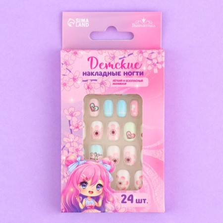 Children's false nails "flowers", 24 pcs-3