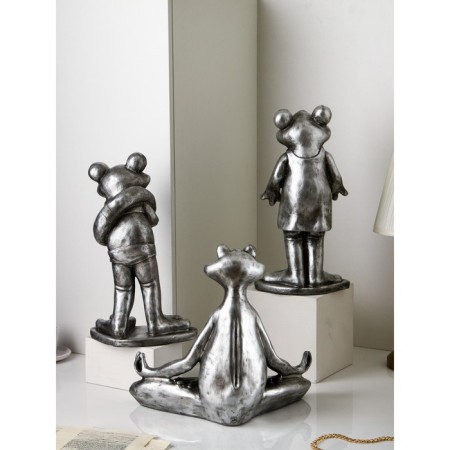 Set of figures "Frog", Polystone, 38 cm, silver color-1