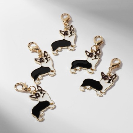 Charm "Corgi", black and white in gold-1