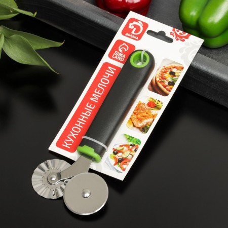 A knife for pizza and dough is a double-sided lime, 17 × 7.5 cm, black and green color-3