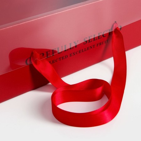 Gift box with a bow, handles and a transparent lid 35 x 21 x 15 cm red-2