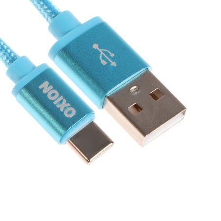 Oxion DCC259, Type -C - USB, charging + data transfer, 1.3 m, braid, blue