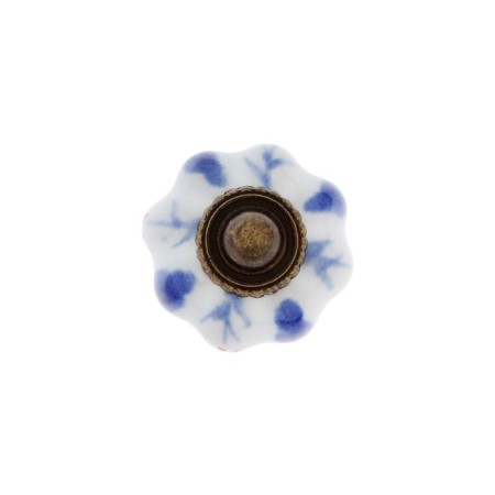 Handle button tundra, ceramic, painted with blue patterns-1