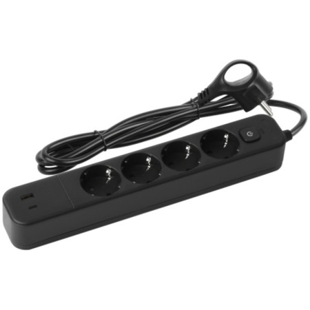 Network filter USF-4S-4S-1.5M-2XUSBAC-B with basic protection with an excavation. 4 sockets+2xusba+C 2.4a 1.5m 10A