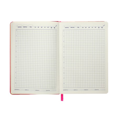 Leduced Diary A5, 140l, cell, leatherette, elastic band, yellow cut, fuchsia-11