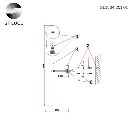 Sconces st. SL1504.201.01. Avellino. 1x60 W, E27, 13x60 cm, color French gold-4