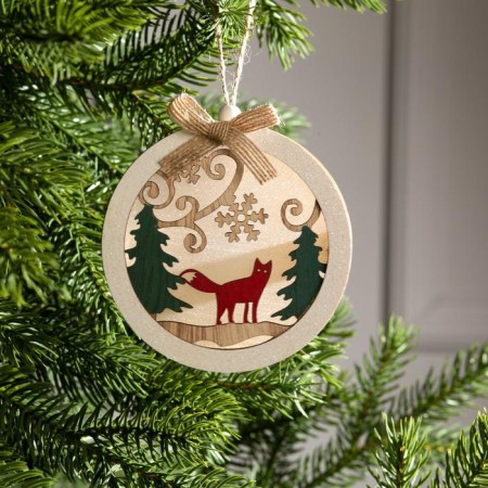 Christmas tree toy "Ball with a fox", from batteries, a glow of warm white-1