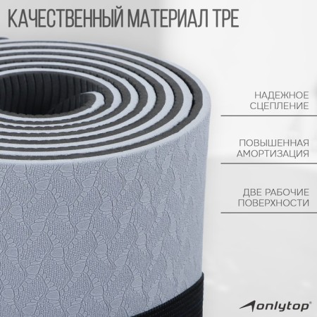 Fitness and yoga mat, 183x61x0.6 cm, gray/black color-1