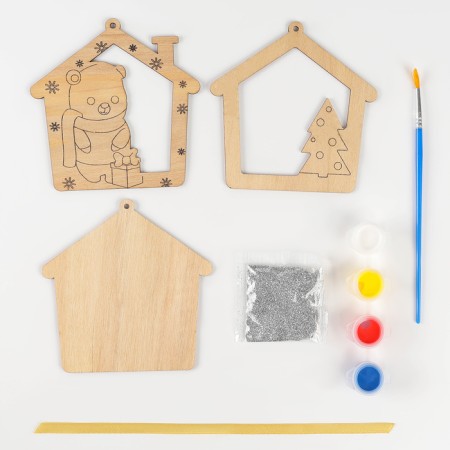 DIY Christmas tree pendant from wood for the New Year "Bear", New Year's set for creativity-2