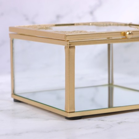 Great organizer for storage, with a lid, glass, with a mirror -bottom, 1 section, 10 × 10 × 6 cm, the color is transparent/copper-9