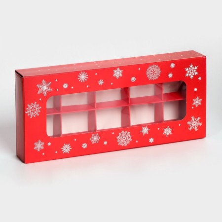 New Year. Box for 10 sweets "Snowflakes", 9.8 x 22 x 3.5 cm, confectionery packaging-1