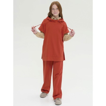 Sweatshirt for girls, height 146 cm, terracotta color-4