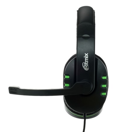 Ritmix RH-555M Gaming headphones, game, full-size, microphone, 3.5mm, 1.8m, black/green-2