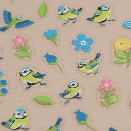 Nail stickers "Ticks and flowers", voluminous, blue/yellow/green color-2