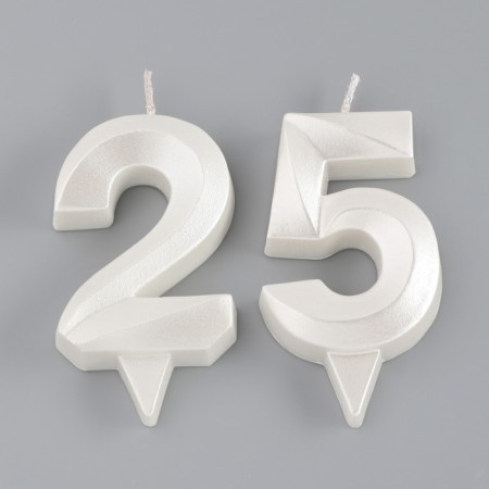 Candle in the cake jubilee "line" (set 2 in 1), number 25/52, pearl, 6.5 cm-2
