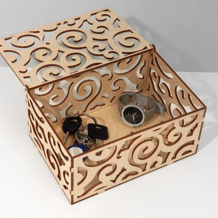 Universal casket for trifles "lace" 20 × 14 × 9.5 cm, plywood, beige color-1