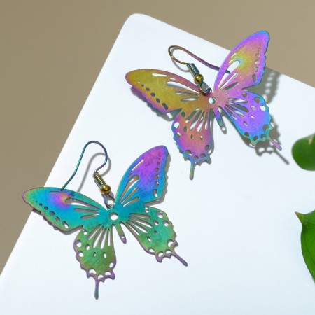 Earrings Metal "Butterflies" lace, color gasoline-1