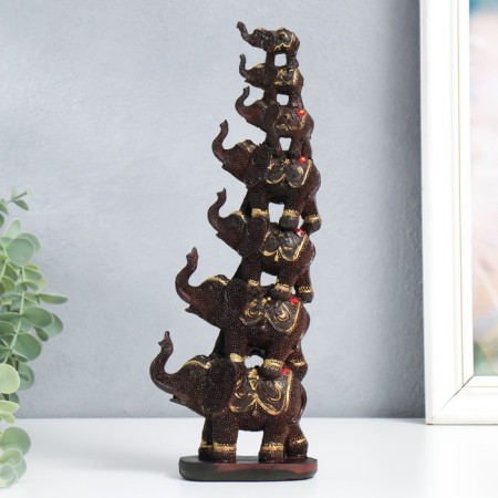 Polystone souvenir "Seven elephants in the pyramid" Brown 5.3x10x29 cm