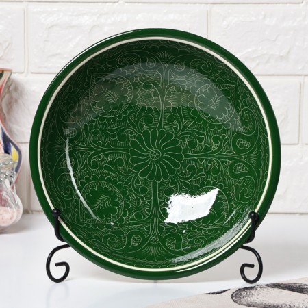 Buditsa Rishtan ceramics "Patterns", 23 cm, green
