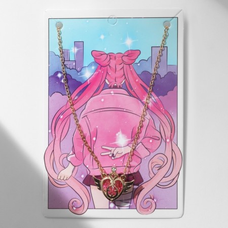 Japan's pendant -hearted heart with wings, pink color in gold-1