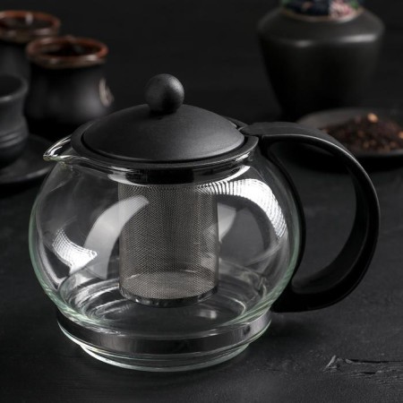 Glass teapot “Inspiration”, 1.25 liters, with metal sieve, black color