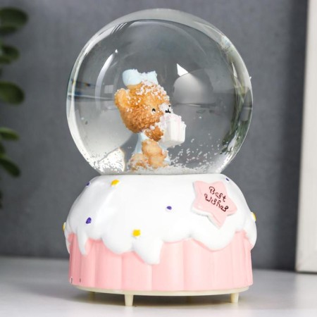 Souvenir polystone water ball light, music "Bear and cake" d = 8 cm mix 12.5x8x8 cm-5