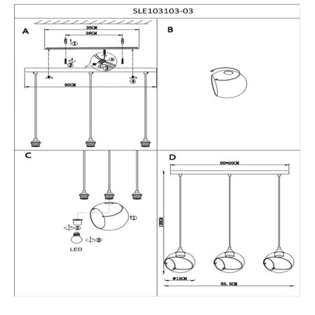Suspended EVOLUCE lamp. Sle103103-03. Satturo. 3x60 watts, E27, 65.5x15 cm, golden color-9