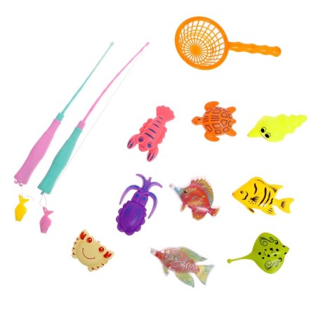 Fishing "sea inhabitants" 9 fish, 2 fishing rods, net-1