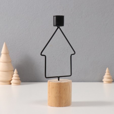 Climber metal, wood on 1 candle "House" d = 2 cm 9x5x17.5 cm-1