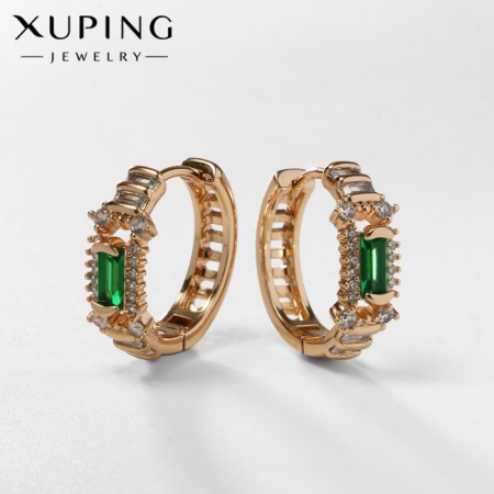 Hooping earrings Xuping noble, green color in pink gold, d = 1.8 cm