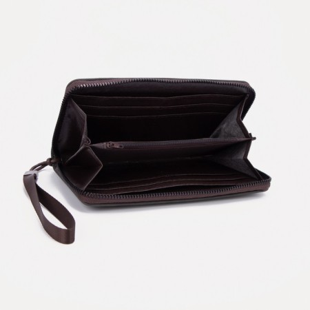 Male purse with lightning, department for bills, for cards, for coins, brown color-2