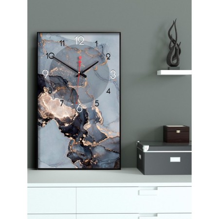 Carty clock is wall-mounted, interior "black marble", smooth move, 57 x 35 x 4 cm-1