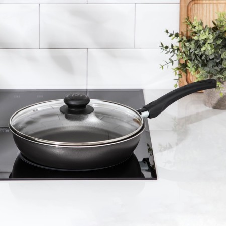 Pan “Classic Atlas”, D = 24 cm, plastic handle, glass cover, anti -stick coating, black color-14