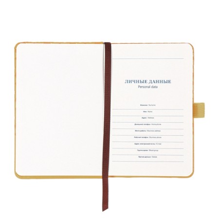 The diary is low, A6 format, 100 sheets, cage, beige leatherette cover, elastic band 10710-5