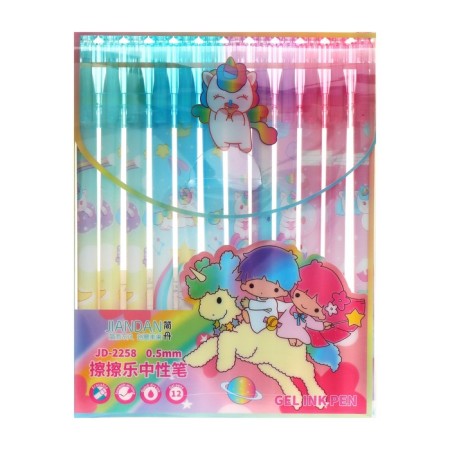Gel pen with erased ink, blue rod, unicorn building, mix-3