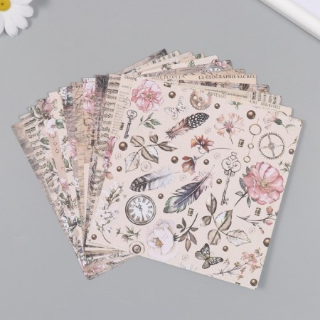 A set of paper for scrapbooking 12 sheets 12 designs "Vintage Letter" 160 grams 15.2x15.2 cm