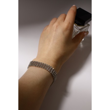 Bracelet with rhinestones "shine" four rows, white color in silver, 18 cm-1