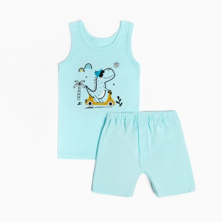 A set for a boy (T -shirt, panties), mint color/dino, height 98 cm