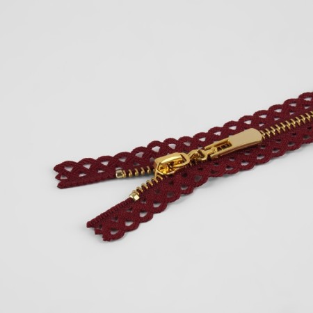 Metal zipper, No. 3, non -proceeding, automatic lock, 60 cm, burgundy/gold color-1