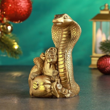 Figure "Snake of a cobra on bags with coins" 10x7x13cm, gold-2