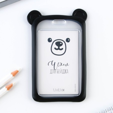Case for passing with ears "Bear", black, 12 x 7 cm-1