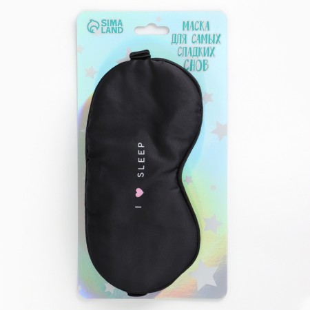 Silk mask for sleep I love Sleep, 20 x 9 cm, black color-4