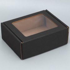Box a gift team with a window, packaging, “black” 27x10x21 cm