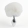 Anal plug with a fluff of the oka-hood, silver sleeve 28 mm, tail 90 mm, white